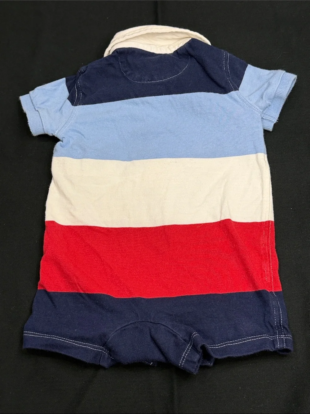 RALPH LAUREN RUGBY STRIPED 100% COTTON COLLARED ROMPER SIZE 6 MONTHS